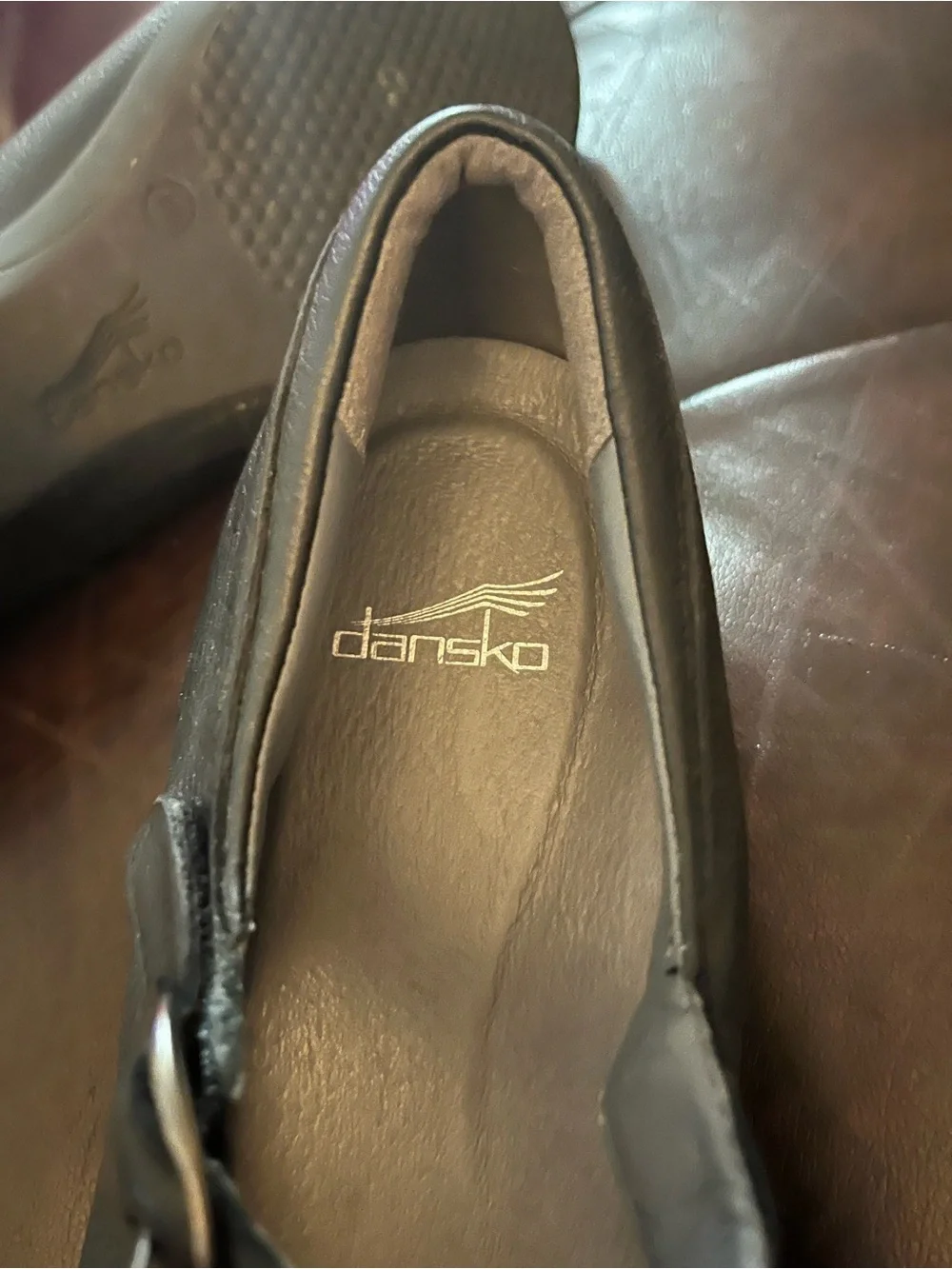 Dansko Black Leather Mary Jane Clogs with Buckle